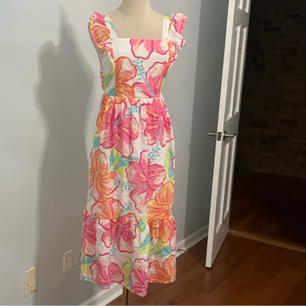 Cat & Jack,Floral Midi Dress Petite XS/Jr. XL 14, Spring Easter Pocket Open-Back